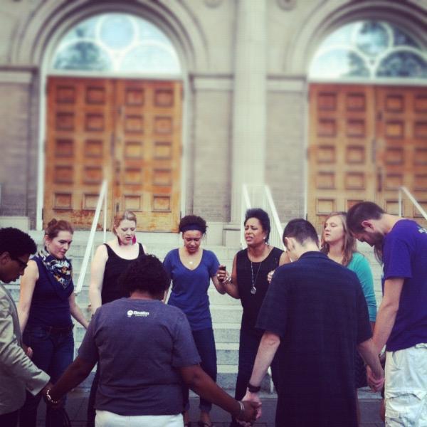 Praying outside of Uptown before the Worship Experience